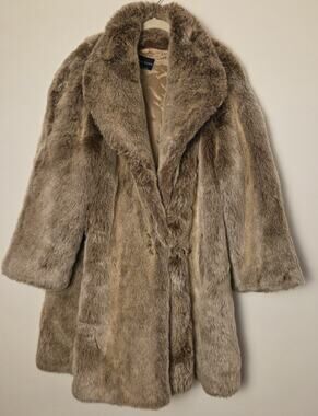 Vintage Terry Lewis Classic Luxuries Faux Fur Coat Brown Sz M 90s Mob Wife